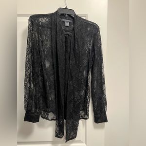 Pink Tartan black lace blouse, size 6